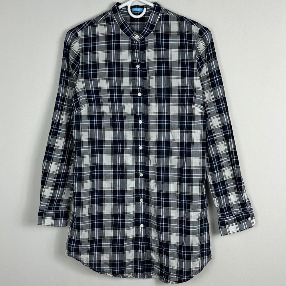 J McLaughlin‎ Blue White Plaid Button Down Shirt Womens Size XS Pockets Cotton